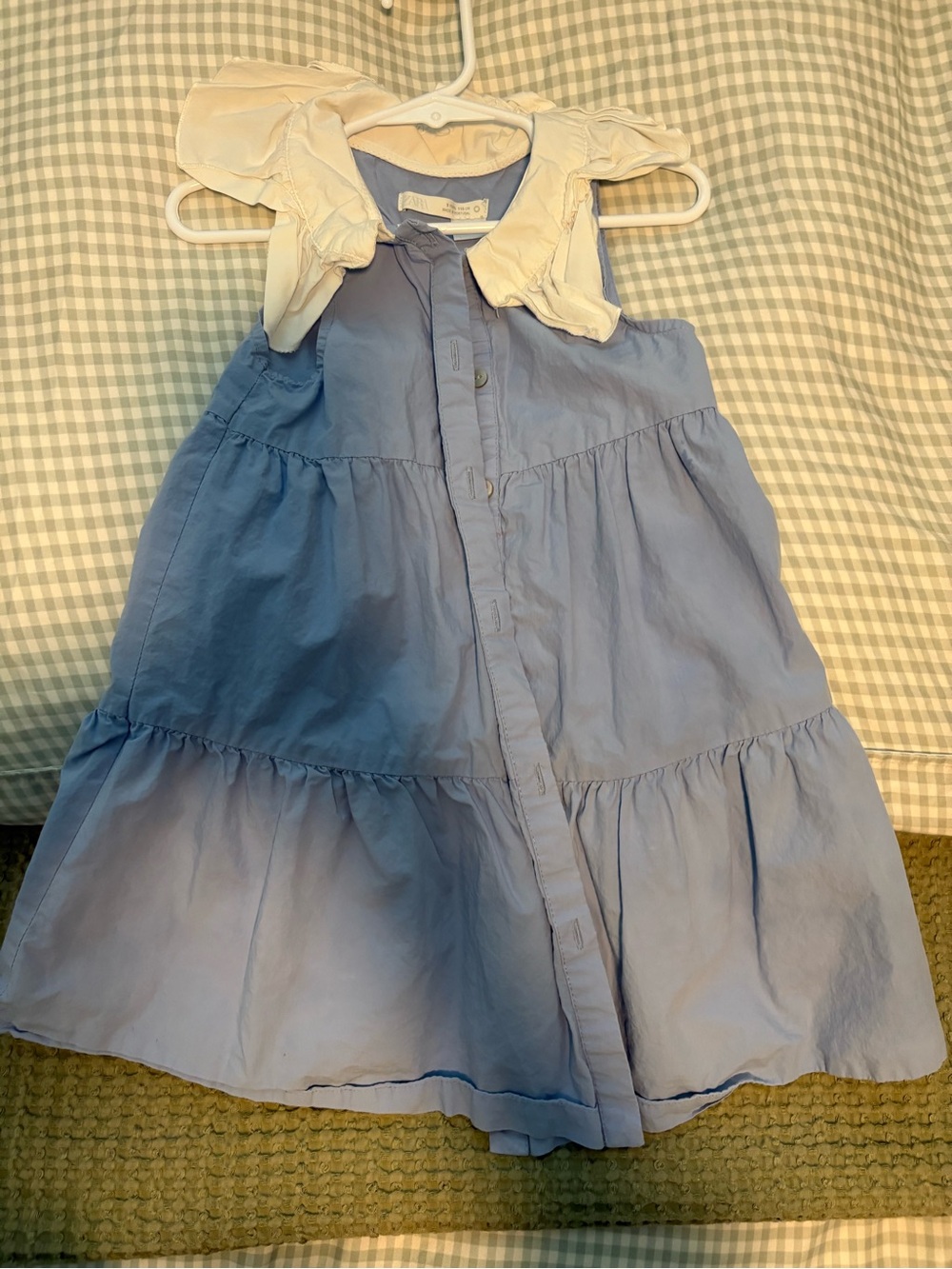 Zara Light Blue Tiered Button-Front Dress with White Collar